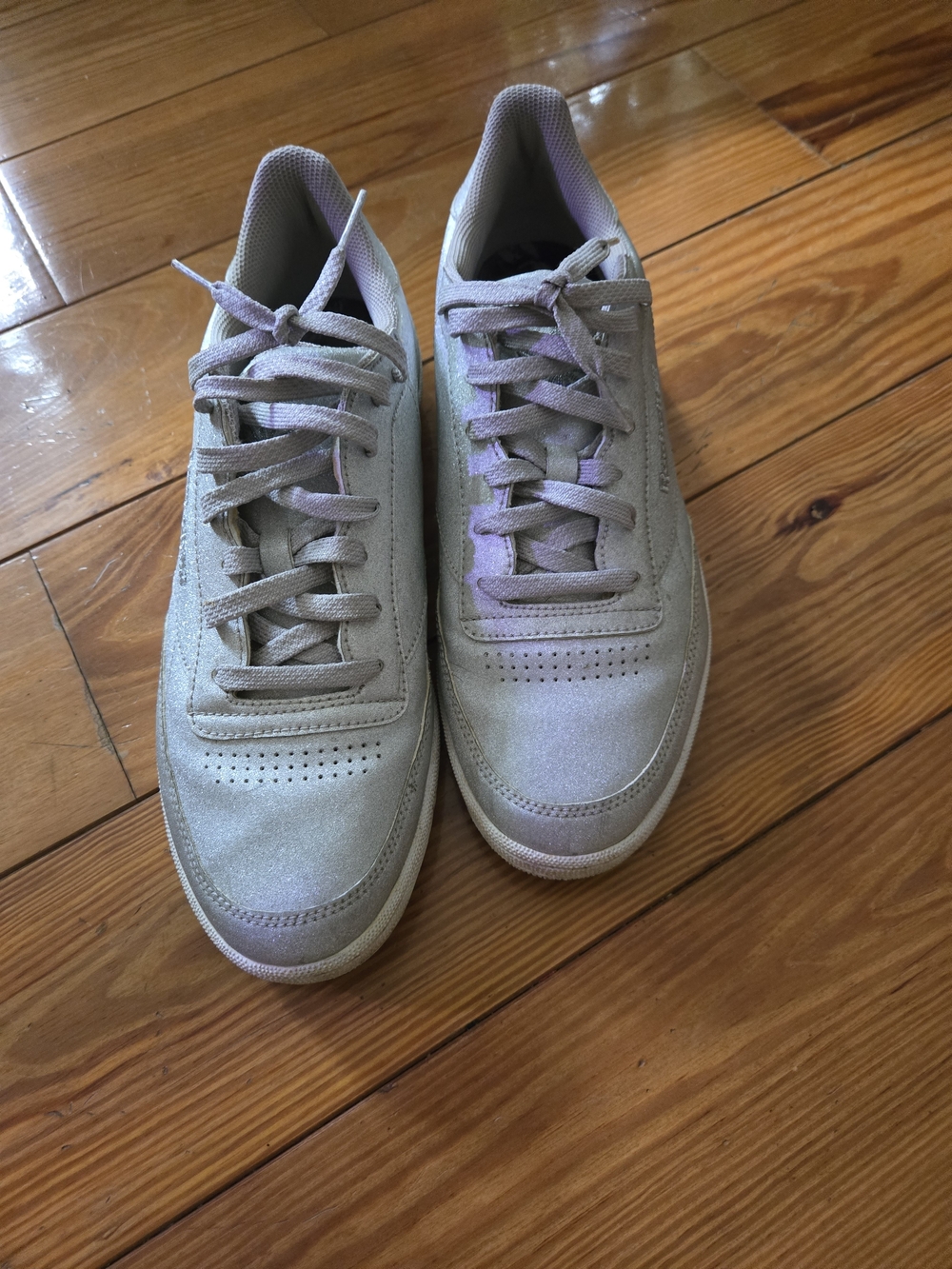 REEBOK Women’s Suede Lace-Up Sneakers in Silver Glitter SIZE 11
